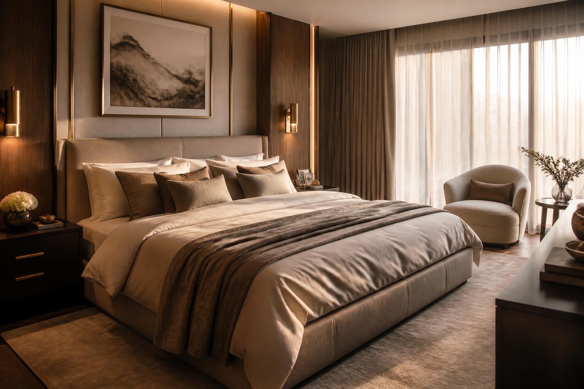 Elegant luxury master bedroom by SKV Interiors